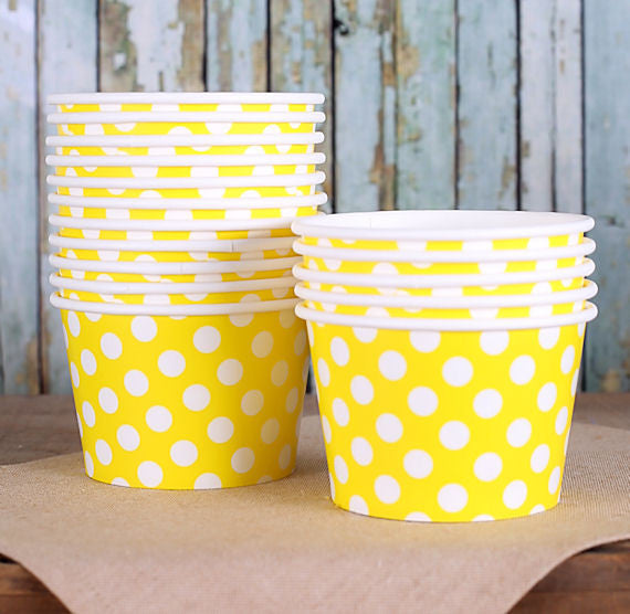 Large Yellow Ice Cream Cups: Polka Dot | www.sprinklebeesweet.com