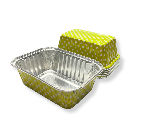 Mini Foil Loaf Pans with Lids: Polka Dot Chartreuse - LAST SET OF 60 | www.sprinklebeesweet.com