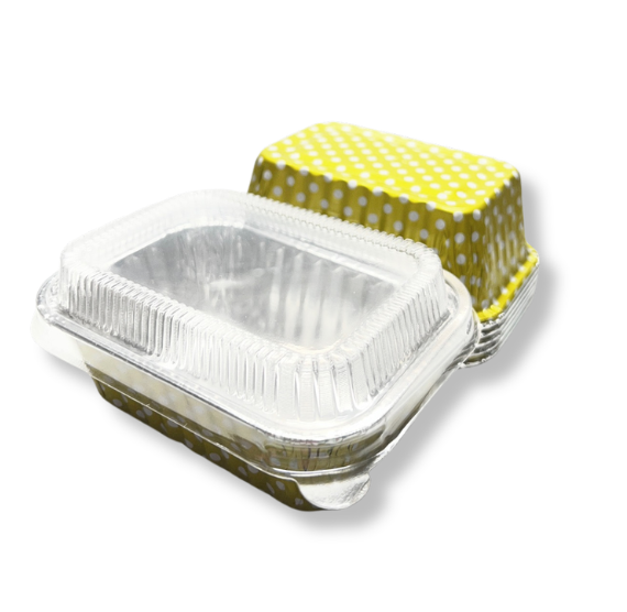 Mini Foil Loaf Pans with Lids: Polka Dot Chartreuse - LAST SET OF 60 | www.sprinklebeesweet.com