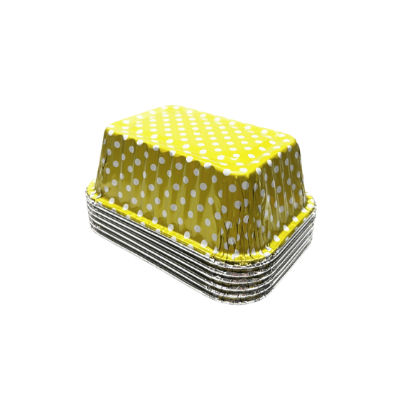 Mini Foil Loaf Pans with Lids: Polka Dot Chartreuse - LAST SET OF 60 | www.sprinklebeesweet.com
