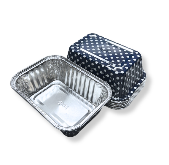Mini Foil Loaf Pans with Lids: Polka Dot Navy - LAST SET OF 250 | www.sprinklebeesweet.com