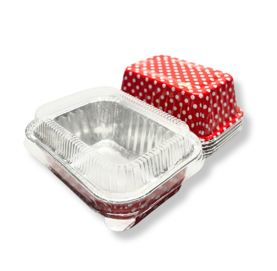 Mini Foil Loaf Pans with Lids: Polka Dot Red | www.sprinklebeesweet.com