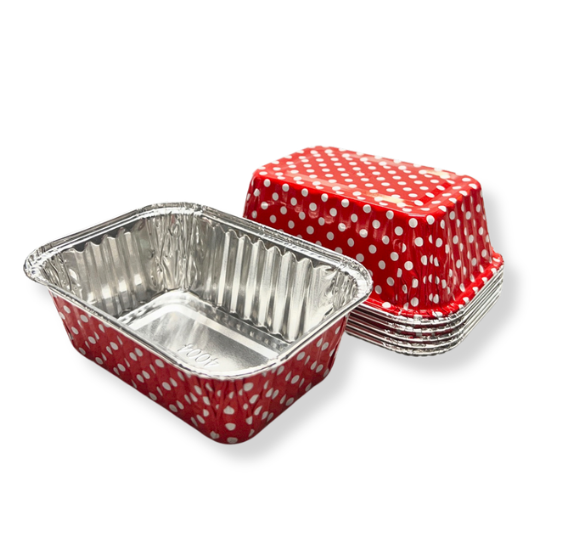 Mini Foil Loaf Pans with Lids: Polka Dot Red | www.sprinklebeesweet.com