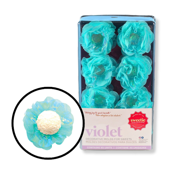 Violet Flower Candy Cups: Pearly Aqua | www.sprinklebeesweet.com