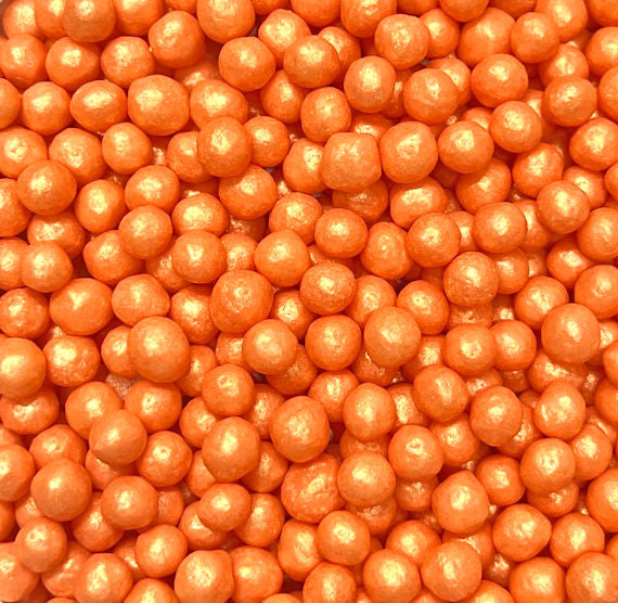 Sprinkle-It® 6mm Chocolate Crispy Pearls: Shimmer Soft Orange | www.sprinklebeesweet.com