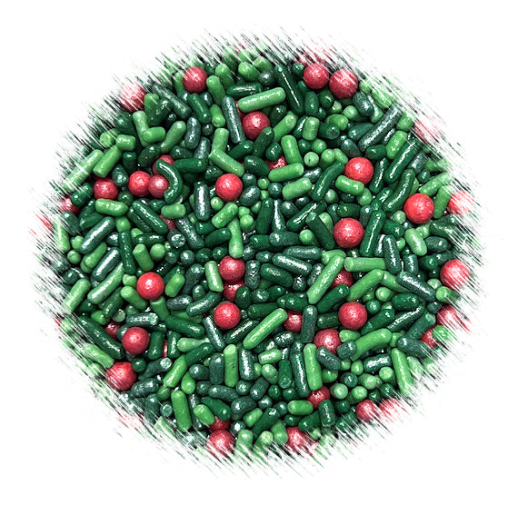 Holly & Berries Jimmies Sprinkles Mix with Red Sugar Pearls | www.sprinklebeesweet.com