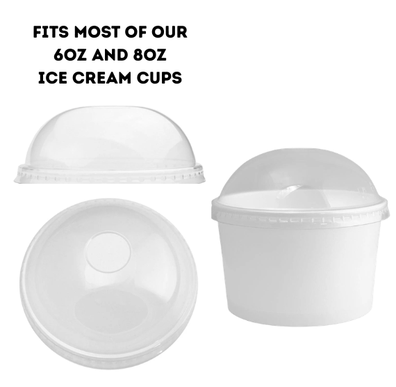 Large Clear Domed Ice Cream Cup Lids for 8oz Cups