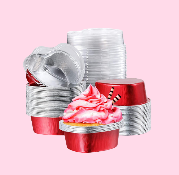 Foil Heart Shaped Snack Cake Pans with Lids: Red | www.sprinklebeesweet.com