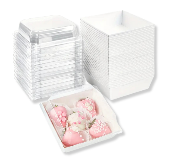 White Dessert Boxes with Clear Lids: 5" | www.sprinklebeesweet.com