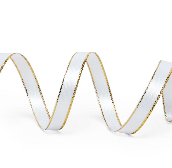 Gold Edged White Satin Ribbon: 1/4" | www.sprinklebeesweet.com