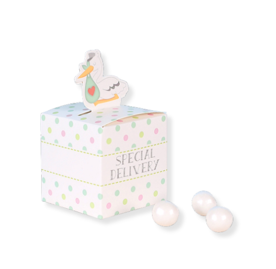 Small Favor Boxes: Stork | www.sprinklebeesweet.com