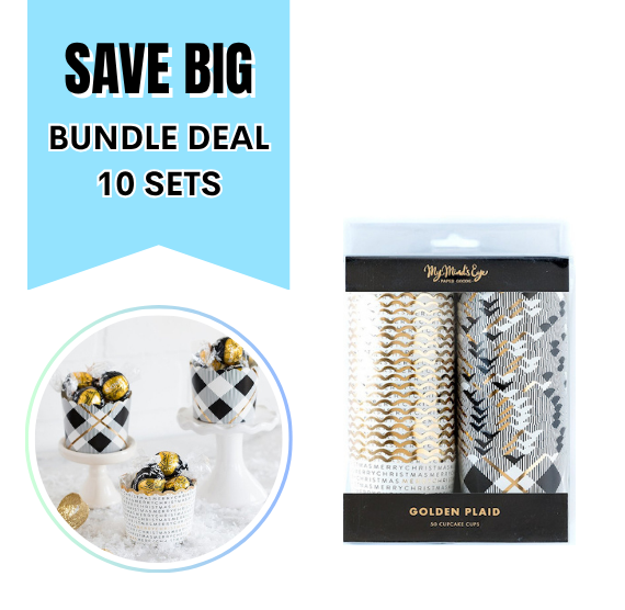 Christmas Baking Cups: Black + Gold - 10 PACK BUNDLE DEAL - ONLY 1 AVAILABLE | www.sprinklebeesweet.com