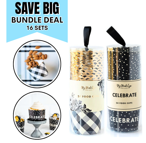 Celebrate & Black Check Baking Cups: 16 SET BUNDLE DEAL- ONLY 1 AVAILABLE