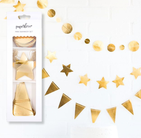 Mini Party Banners: Gold | www.sprinklebeesweet.com