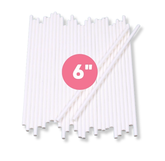 White Paper Lollipop Sticks: 6" | www.sprinklebeesweet.com