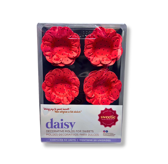 Daisy Flower Candy Cups: Red with Black Dots: WHOLESALE CASE