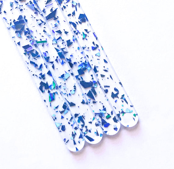 Acrylic Popsicle Sticks: Flake Glitter Blue - LAST SET OF 117 | www.sprinklebeesweet.com