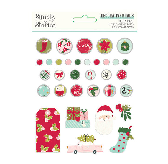 Simple Stories Adhesive Brads: Christmas Holly Days | www.sprinklebeesweet.com
