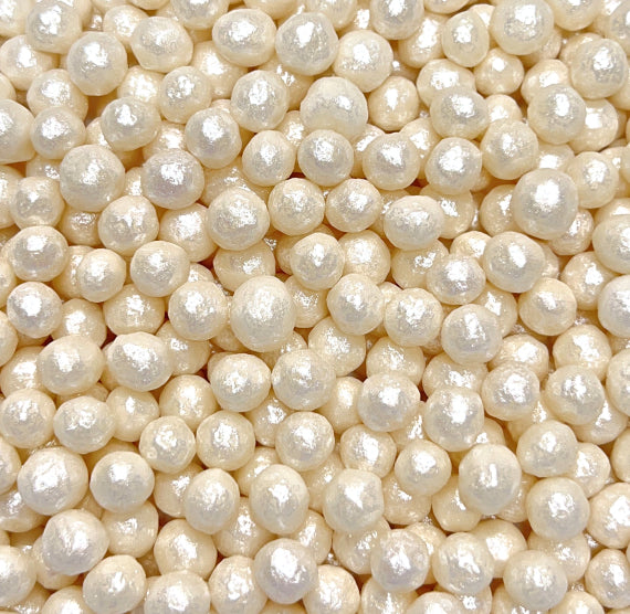 Bulk Sprinkle-It® Chocolate Crispy Pearls: Shimmer White 6mm | www.sprinklebeesweet.com