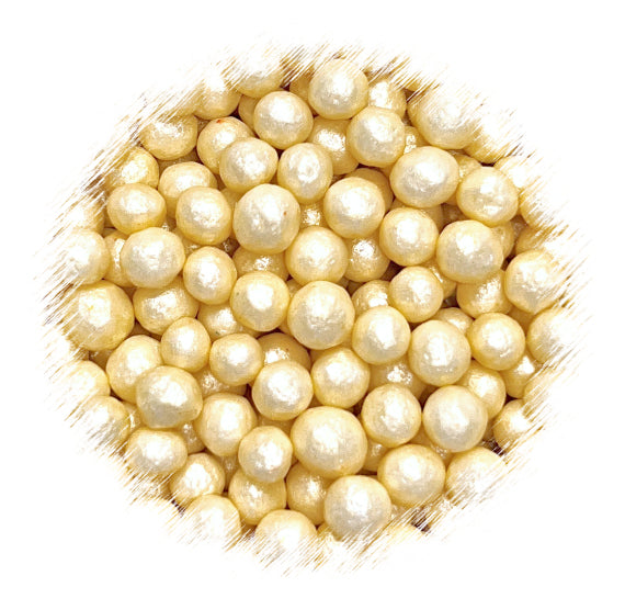 Bulk Sprinkle-It® Chocolate Crispy Pearls: Shimmer Soft Gold 6mm | www.sprinklebeesweet.com