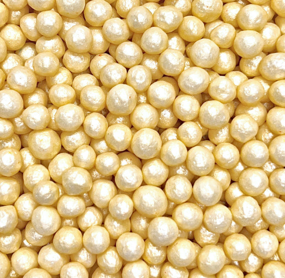 Bulk Sprinkle-It® Chocolate Crispy Pearls: Shimmer Soft Gold 6mm | www.sprinklebeesweet.com