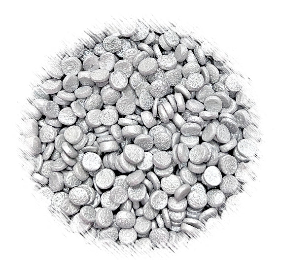 Sprinkle-It® Shimmer Confetti Dot Sprinkles: Light Silver 4mm | www.sprinklebeesweet.com