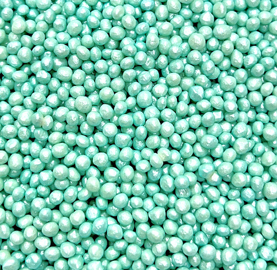 Sprinkle-It® Tiny Chocolate Crispy Pearls: Shimmer Light Aqua | www.sprinklebeesweet.com