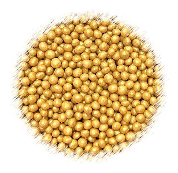 Bulk Sprinkle-It® Tiny Chocolate Crispy Pearls: Shimmer Gold 3mm | www.sprinklebeesweet.com