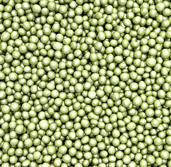 Sprinkle-It® Tiny Chocolate Crispy Pearls: Shimmer Sage Green | www.sprinklebeesweet.com