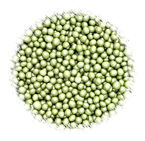 Sprinkle-It® Tiny Chocolate Crispy Pearls: Shimmer Sage Green | www.sprinklebeesweet.com
