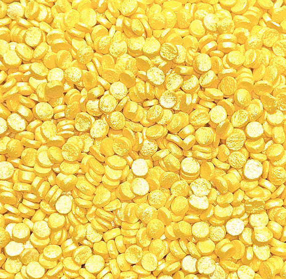 Sprinkle-It® Shimmer Confetti Dot Sprinkles: Buttercup Yellow 4mm | www.sprinklebeesweet.com