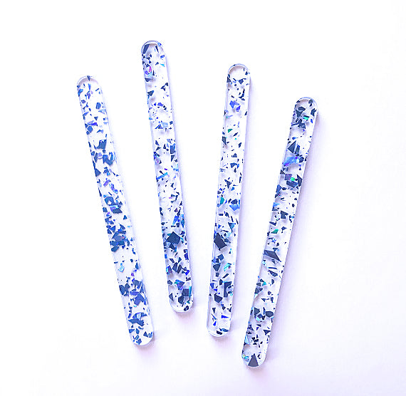 Acrylic Popsicle Sticks: Flake Glitter Blue - LAST SET OF 117 | www.sprinklebeesweet.com