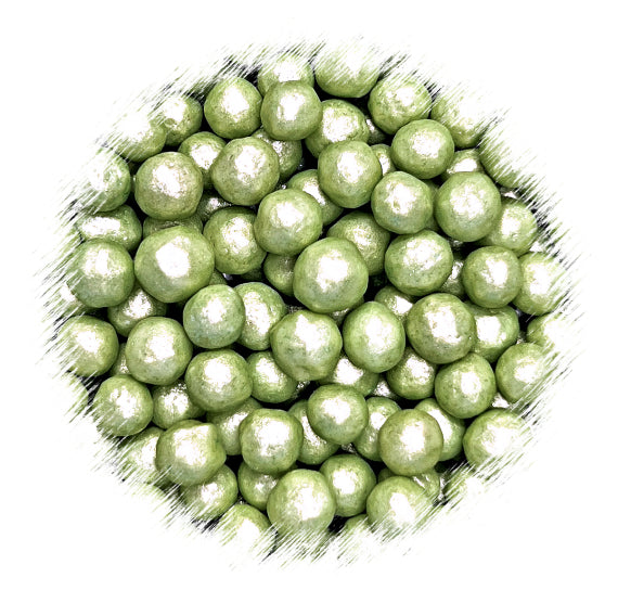 Sprinkle-It® 6mm Chocolate Crispy Pearls: Shimmer Sage Green | www.sprinklebeesweet.com