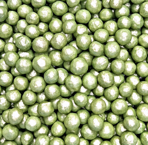 Sprinkle-It® 6mm Chocolate Crispy Pearls: Shimmer Sage Green | www.sprinklebeesweet.com