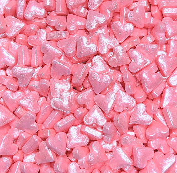 Bulk Valentine's Day Candy Sprinkles: Shimmer Pink Hearts | www.sprinklebeesweet.com
