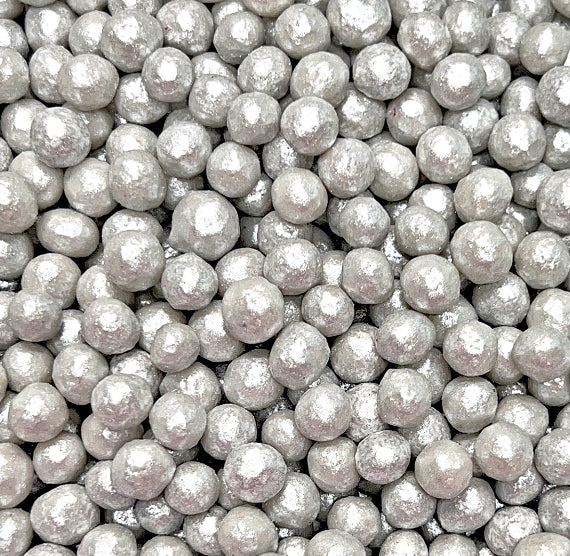 Sprinkle-It® 6mm Chocolate Crispy Pearls: Shimmer Light Silver | www.sprinklebeesweet.com