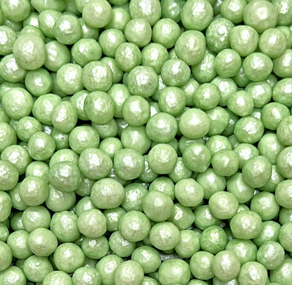 Sprinkle-It® 6mm Chocolate Crispy Pearls: Shimmer Soft Green | www.sprinklebeesweet.com