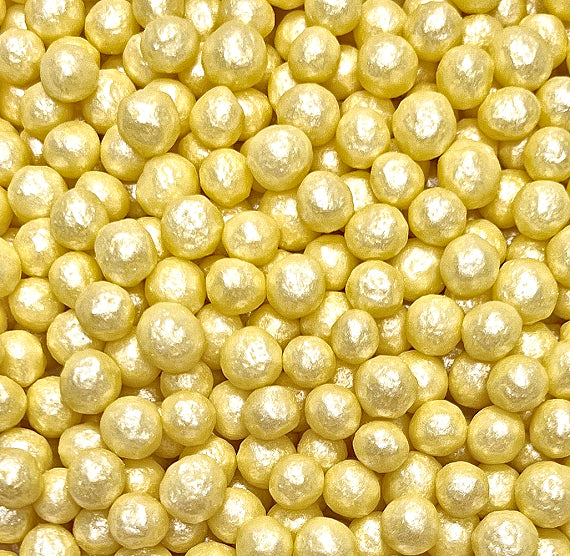 Sprinkle-It® 6mm Chocolate Crispy Pearls: Shimmer Yellow | www.sprinklebeesweet.com