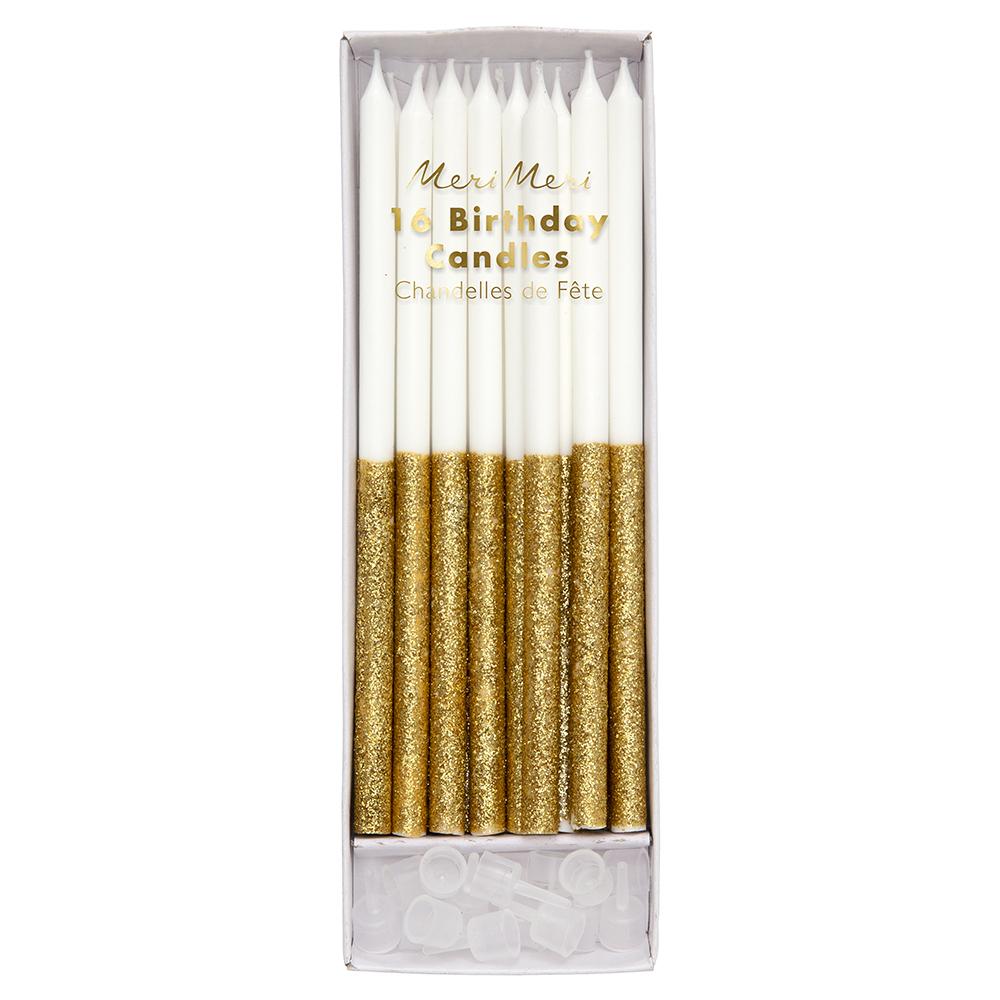 Glitter Dipped Gold Candles: 5.5" | www.sprinklebeesweet.com