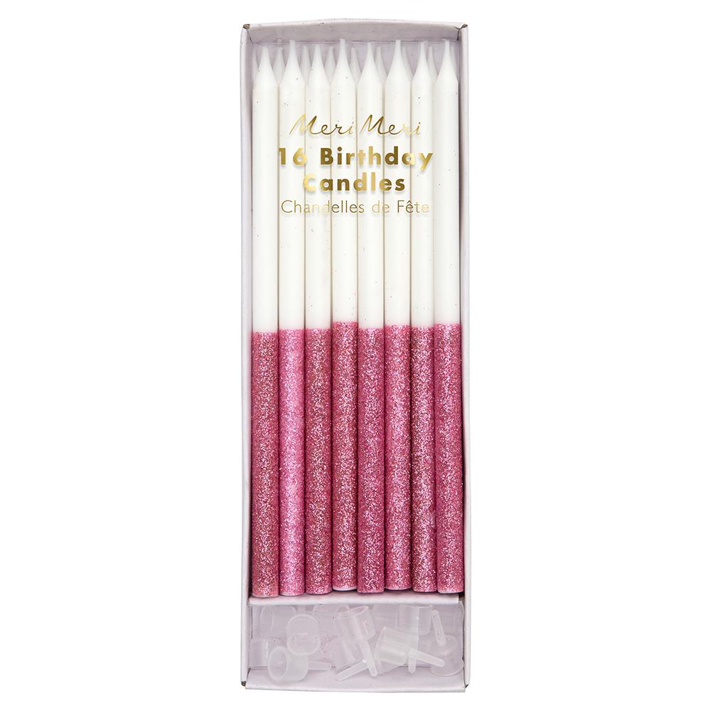 Glitter Dipped Pink Candles: 5.5" | www.sprinklebeesweet.com