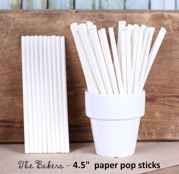 White Paper Lollipop Sticks: 4.5" | www.sprinklebeesweet.com