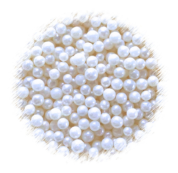 Shimmer Off White Sugar Pearls: 4mm | www.sprinklebeesweet.com