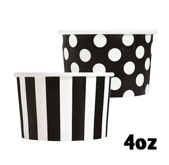 Small Black Ice Cream Cups: Polka Dots + Stripes | www.sprinklebeesweet.com