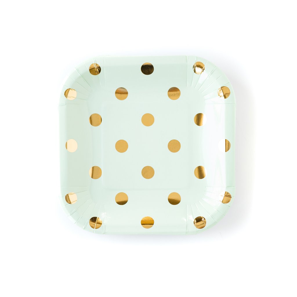 Mint Plates with Gold Foil Polka Dots | www.sprinklebeesweet.com