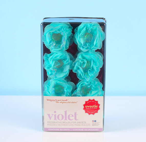 Violet Flower Candy Cups: Pearly Aqua | www.sprinklebeesweet.com