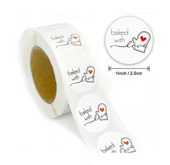 Baked with Love Stickers Roll: 1" | www.sprinklebeesweet.com