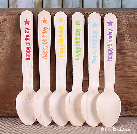Boys Rainbow Wooden Spoons with "happy birthday" and Star (18) | www.sprinklebeesweet.com