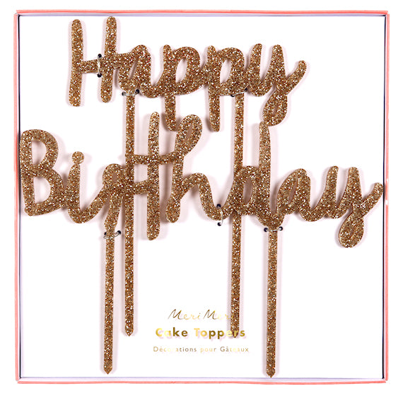 Happy Birthday Cake Topper: Gold Glitter | www.sprinklebeesweet.com