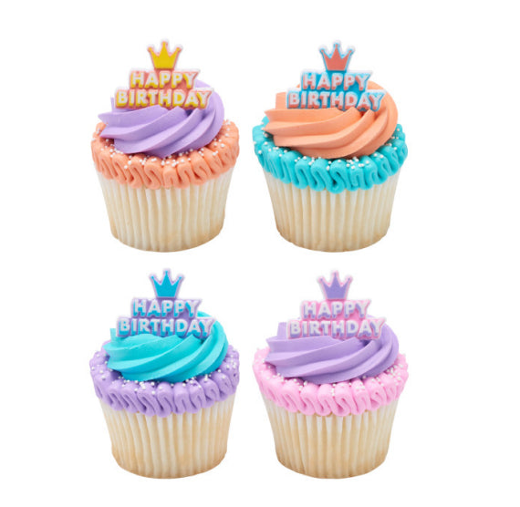 Birthday Topper Rings Shop Happy Birthday Cupcake Topper Rings with Crowns: Cake Decorations ...
