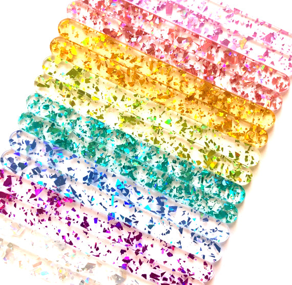 Acrylic Popsicle Sticks: Flake Glitter Rainbow | www.sprinklebeesweet.com